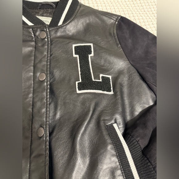 Levis Womens Mixed Media Letterman Varsity Black Bomber Jacket Size Small - Picture 7 of 16